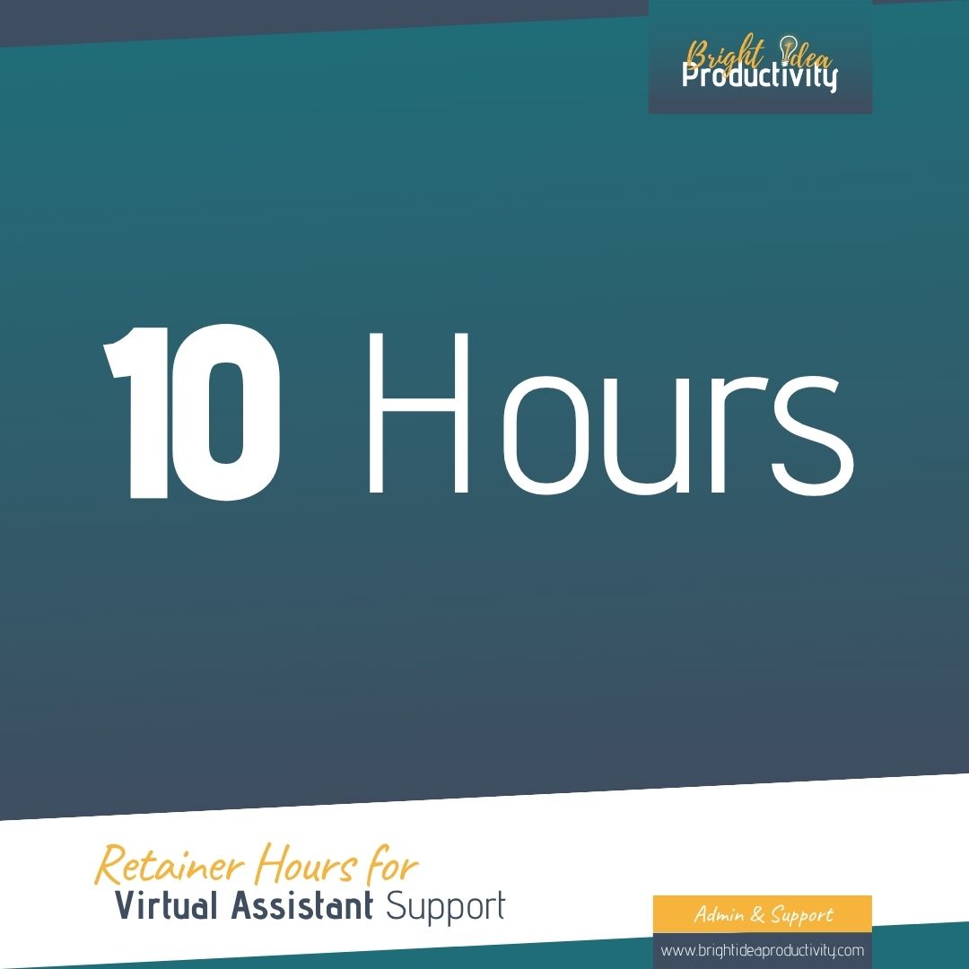 Retainer Hours for Virtual Assistant Support 10 Hours